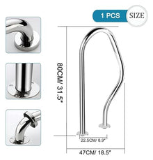 Pool Handrail, Stainless Steel Pool Railing, Swimming Pool Safety Hand Rail, 304 Stainless Steel Rustproof Pool Stair Railing Ergonomics Curved Design