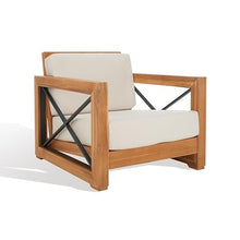 Safavieh Couture Curacao Brazilian Teak Outdoor Patio Club Chair Natural/White