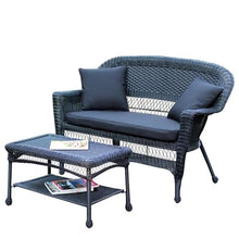 Jeco Wicker Patio Love Seat and Coffee Table Set Black