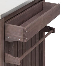Outdoor Kitchen Island, Solid Wood Grill Cart with Stainless Steel Top, 66.5" Design with Drawer, Compatible with Big Green Egg & Kamado Joe, Dark Brown Outdoor Grill Station for Backyard Patio