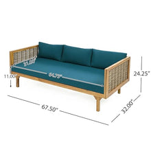 Merax 67.5" Outdoor Patio Daybed 3 Seater Sofa Bed,Acacia Wood Frame with Rattan Arm,Cushion & Pillow for Courtyard