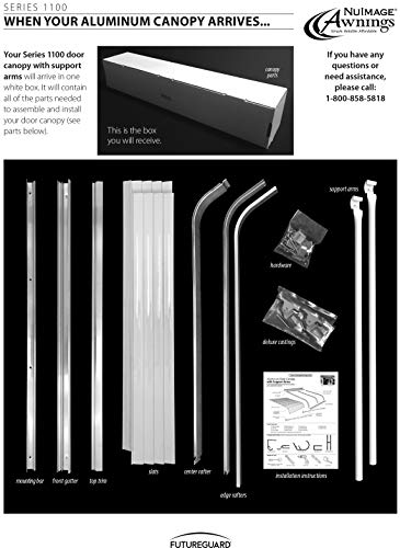 NuImage Awnings 1100 Series Aluminum Door Canopy with Support Arms White