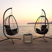 Ozarke Indoor Outdoor Swing Egg Floor Chair - Patio Rattan Wicker Hanging with Stand, Hammock for Bedroom, Porch, Balcony, Garden, Thickened Aluminum Alloy Steel Frame - 441lbs Weight Capacity (Black)