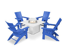 POLYWOOD Modern Curveback Adirondack Chair 5-Piece Conversation Set with Fire Pit Table