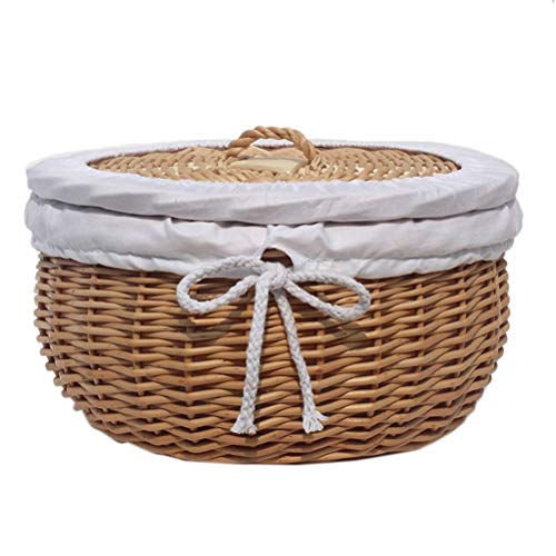 OREKPOT Rattan Storage Basket Woven Fruit Snack Storage Box Picnic Basket Wedding Decoration Outdoor Home Desktop Decoration，with Cover