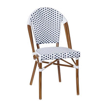 Flash Furniture Lourdes Indoor/Outdoor Commercial French Bistro Set - Tempered Glass Top Table - 4 Chairs - PE Rattan - NAT Bamboo Print Aluminum Frame - White/Navy