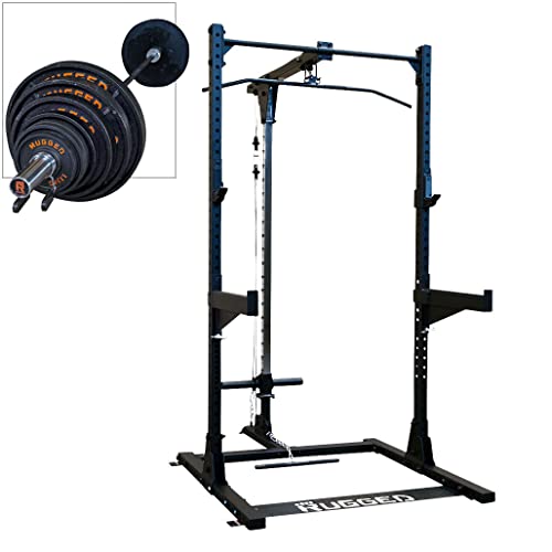 Rugged Strength & Fitness Half Rack with Lat Attachment Black