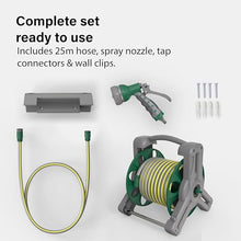 Garden Hose Reel 25M (ø 15 mm), 2-in-1 as Free Standing or Wall Mounted Garden Hose, Complete with Hose Guide, Nozzle and Fittings, Robust Frame for Stability, Compact Hose Reel Flexibility Use