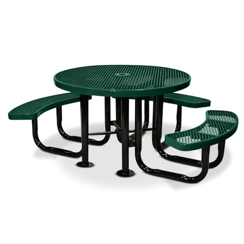 Coated Outdoor Furniture 46In Round Picnic Table, Expanded, Green