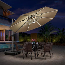 OROTLECT 132'' Double Top Solar Powered LED LightedRound Cantilever Umbrella With Base,Beige
