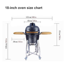 Ceramic Grill, Outdoor BBQ Smoker with Wooden Handle, Stainless Steel Grid Pan for Backyard Camping & Garden Party(H,18in)