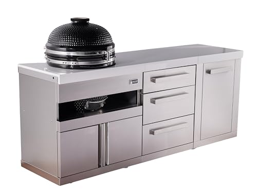 Mont Alpi Premium 83" Heavy Duty Kamado Charcoal Smoker Grill Module for 18-inch Big Green Egg Kamado Joe Akorn Pit Boss Charcoal Smoker Outdoor Kitchen Island Cart with Storage Drawers and Cabinets