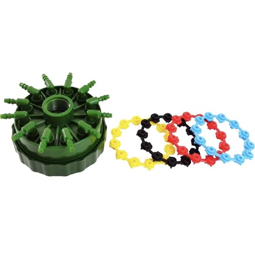 12 Port Drip Irrigation Manifold, 1/2" FPT Inlet, 4 Flow Options, Compatible with 1/4" Tubing, Built-In Mesh Filter (100)