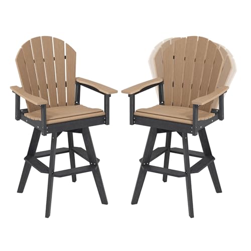 OTSUN Swivel Tall Adirondack Chairs Set of 2, All Weather HDPE Bar Height Adirondack Stools Two-Tone Widened Durable Design for Porch Patio Yard Lawn Fire Pit Bistro Basement Indoors & Outdoors