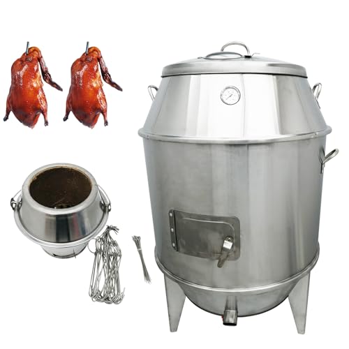 BREVELTION Commercial Charcoal Roast Duck Oven 31.5x53 Inches Stainless Steel 3 Tier Barbecue Grill BBQ Beijing Duck Turkey Roasting Machine with Hooks for Chicken Vegetables Lamb