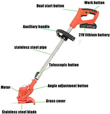 QYQCXGL Rotary Mowers Electric Cordless Strimmer Powerful Trimmer Lawn Mower Telescopic Lightweight Lawn Cutter for Househol.