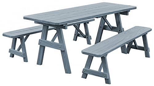 Furniture Barn USA- Picnic Table with Two Benches- Pine- 6ft, Gray Stain