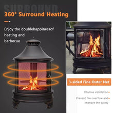 Naturalpowev 2 in 1 Fire Pit for Outdoor, Wood Burning Fire Pit & Metal Chiminea Fireplaces with Spark Screen Doors & Grill Grate, for Outside Patio Garden Backyard Bonfire Party