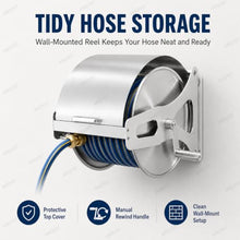 AMQYDT Garden Hose Reel Kit, Stainless Steel Metal Heavy Duty Hose Reel with 15-40m Hose Options, Wall/Floor Mount, 360° Swivel Guide and Three Spray Gun Choices Multi-Functional Spray Gun. 20m