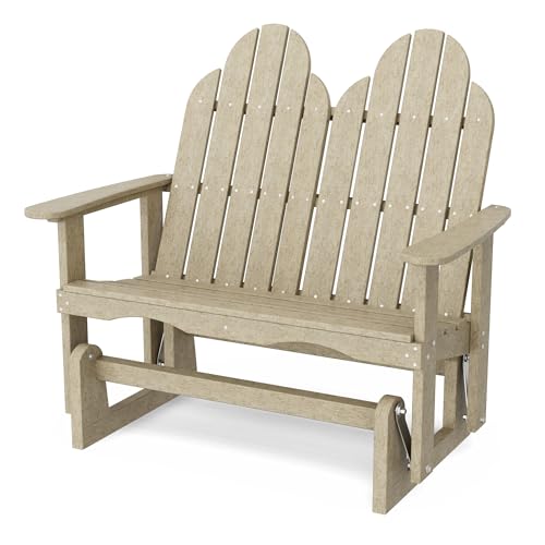 Wildridge Classic Adirondack Glider, Weathered Wood - Outdoor Weather Resistant Recycled HDPE Glider for Porch, Patio, Deck