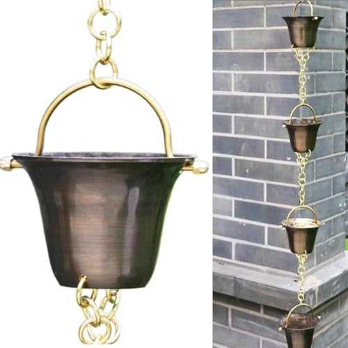 GVBNOTT Copper for Gutters, Roof Rain Catcher/Diverter, Unique Metal Link Rain Chain for Villa Temples，1.5m/5ft