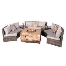 Direct Wicker 6-Pieces Gray Aluminum Halfmoon Sectional Seating with Rectangle Grain Firepit