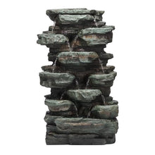 Alpine Corporation WIN930 Outdoor Multitiered Cascading Rock Garden Water Floor Fountain with LED Lights, 39" H, Green