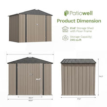 Patiowell 8x6 FT Outdoor Storage Shed with Floor Frame, Metal Garden Sheds