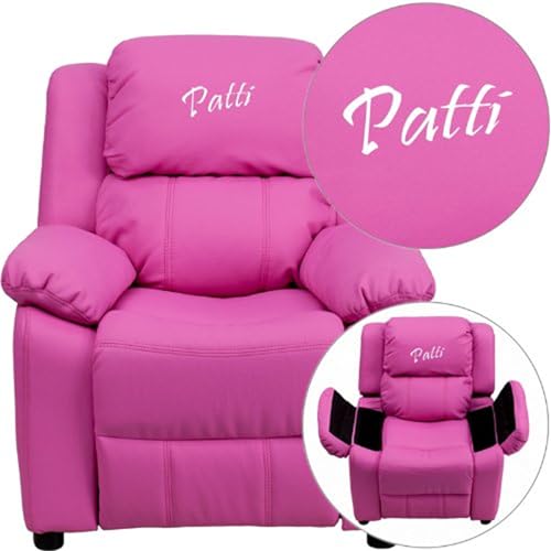 Flash Furniture Personalized Deluxe Kids Recliner with Storage Arms Hot Pink Vinyl