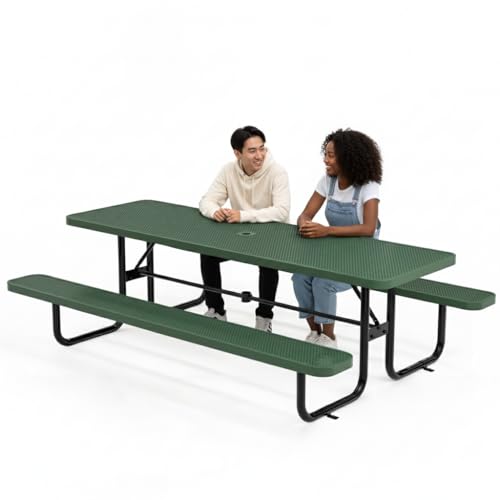 OUTTANS Commercial Metal Picnic Table (Green, 8' Rectangular, Punched)