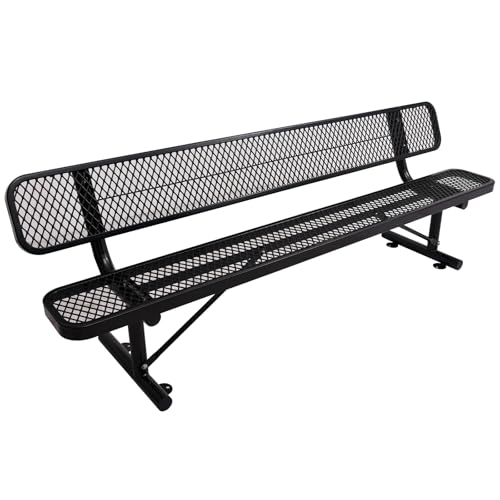 kaiwrxin 8FT Heavy-Duty Park Bench for Outside - Black Coated Outdoor Furniture Steel Bench, Commercial-Grade Outdoor Benches Weatherproof for Park, Patio, Porch (Portable with Back) (Black, 8FT)