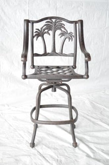 Patio Land Palm Tree Outdoor Patio Set 8pc Swivel Barstools Dark Bronze