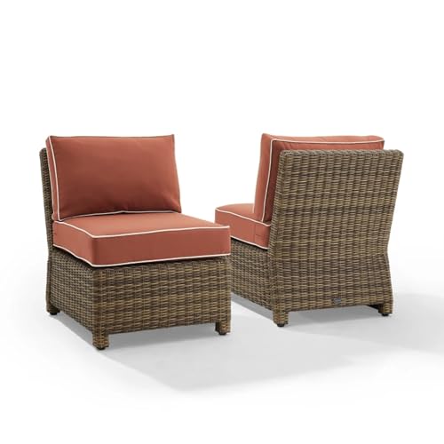 Ergode Bradenton 2Pc Outdoor Wicker Chair Set - Sangria/Weathered Brown, Steel Frames, All-Weather Wicker, Moisture-Resistant Cushions