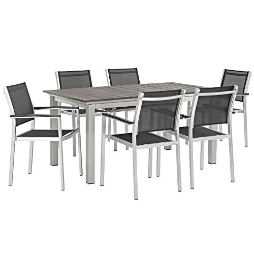 Modway Shore 7-Piece Aluminum Outdoor Dining Set Silver Black