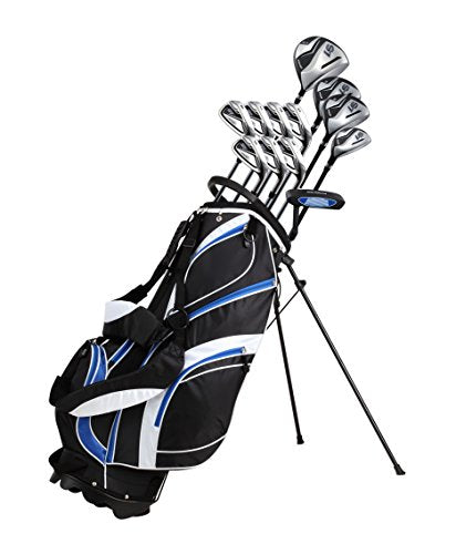 PRECISE Men's Complete Golf Club Package Set With Titanium Driver, Fairway Woods, Hybrid, Irons, Putter, Stand Bag, 4 H/C's Blue