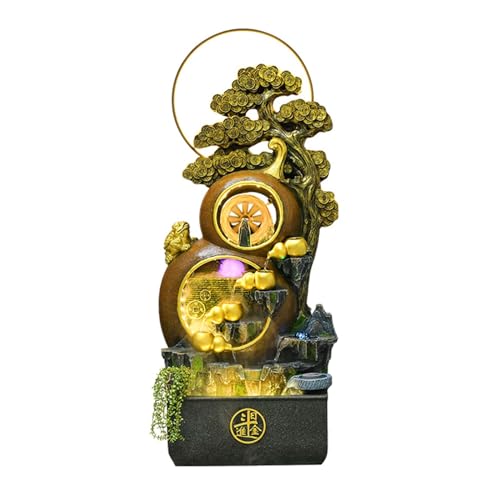 Outdoor Water Fountain Freestanding Water Fountain - In the Shape of a Fortune Gourd, Including Simulated Greenery, LED Lights and Crystal Ball, Modern Design for Home and Garden Decoration, Floor Sta