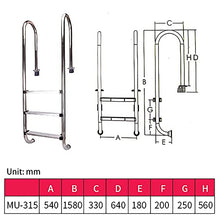 Swimming Pool Handrail Stainless Steel Pool Ladder for Inground Pool Entry Tube Wall Thickness 1mm 250lbs Load Capacity/Silver / 3 Step (Silver 3 Step)