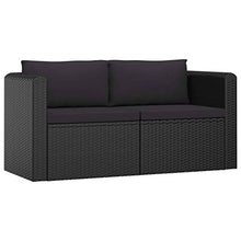 Heofavd 7 Piece Garden Lounge Set Black PE Rattan Modular Outdoor Sectional Furniture with Tempered Glass Table for Patio, Balcony, Conservatory up to 6 Seats