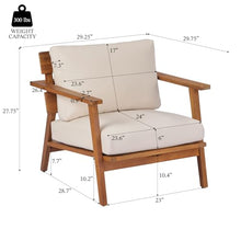 YJSPSSW 4-Piece Mid-Century Modern Acacia Wood Patio Seating Set – Outdoor Conversation Set with Loveseat, Club Chairs & Slatted Coffee Table + Weather-Resistant Cushions