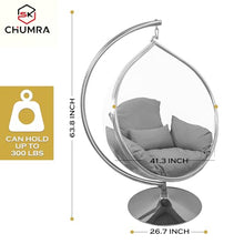 SK CHUMRA Hanging Chair - Transparent Acrylic Bubble, Waterdrop Shape, Indoor Swing Chair with Gold/Chrome Stand, Durable Fabric Cushion - Luxury Accent for Living Room, Bedroom (Chrome/White)