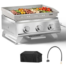 Electactic 3-Burner Stainless Steel 2-in-1 Tabletop Grill and Griddle Combo, 24,000 BTU Portable Flat Top Propane Gas Grill for Commercial BBQ, Outdoor Cooking, Camping, Tailgates & Backyard