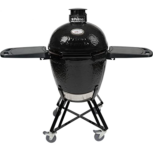Primo All-in-One Large Round Ceramic Kamado Grill with Cradle & Side Shelves - PGCRC (2021)