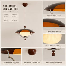 THJS8 Retro Sector Pendant Light Fixture, Brown Acrylic with Cream Globe
