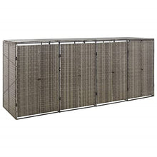 Yolola Outdoor Trash Bin Cover, Outdoor Garbage Bin, Quadruple Bin Cover in Polyrattan Grey 274 x 80 x 117 cm