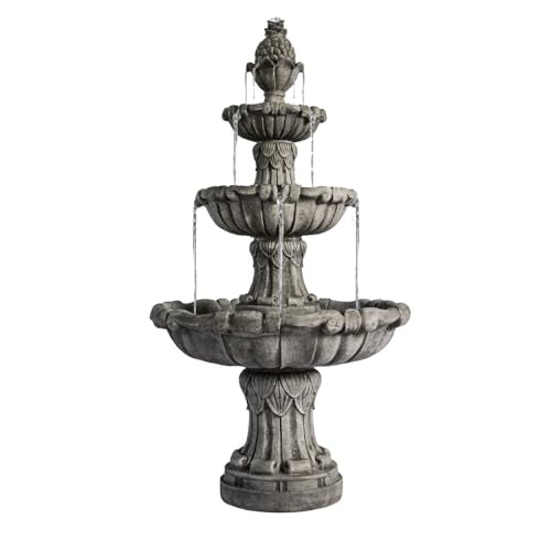 XBrand 3-Tier Outdoor Freestanding Bird Bath Fountain with Pump Gray