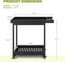 HXYONGN Double-Shelf Grill Table, Portable Trolley with 4 Wheels and Towel Rack, Multifunctional Outdoor Kitchen Cart for Garden and Bar Storage(Black)