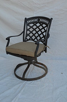 Saint Augustine Outdoor Patio 5 pcs Round Dining Set Dark Bronze Cast Aluminum Premium Fabric Cushions (Set with 4 Swivel Rocker Chairs and Table 42")