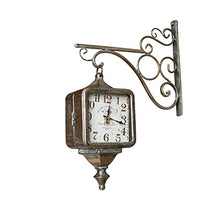ERTTGWGF Vintage Double Sided, Iron Metal Frame Wall-Mounted Antique Retro Clock, Look Train Station Bracket Clock for Patio, Garage, Outdoor Area
