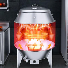 Smokers Barrel Grill Made of Stainless Steel with Thermometer and Middle Door for Travel Camping Picnic Patio Backyard 360° Circular Hanging Oven Portable Charcoal BBQ