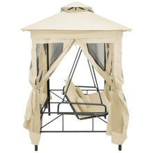 KGTKGTYER Gazebo Swing Bench with Canopy and Curtains, Convertible Outdoor Porch Garden Patio Seat Bed, Cream White